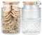 Glass Food Storage Containers with Vintage Diamond Pattern, Kitchen Containers - Coffee Pasta Sugar Tea Snack Cookie Jar with Airtight Lids - Set of 2 60 Ounce Round Large Glass Jar with Bamboo Lid